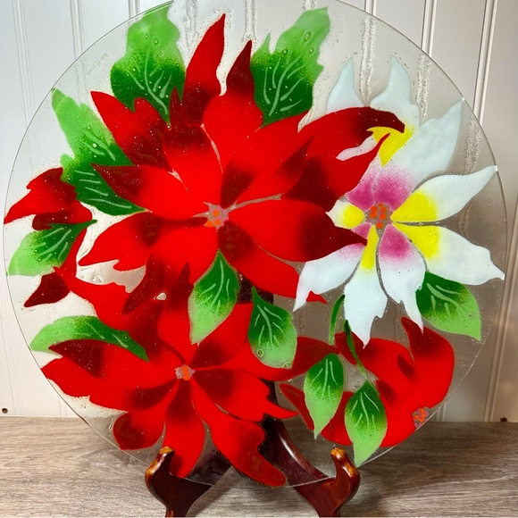 William McGrath Other - William McGrath Fusion Glass Poinsettia Holiday Plate - Signed 14”
